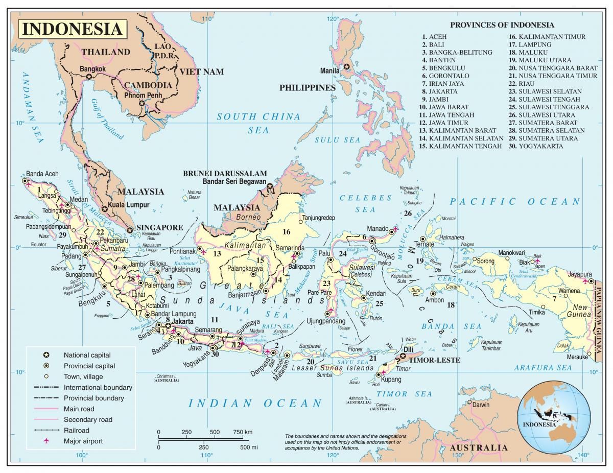 Map of Indonesia with main cities